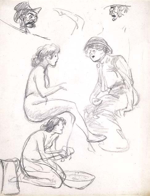 Theophile Steinlen, studies of figures and heads